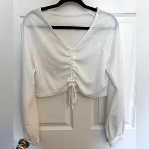 White Ruched V-Neck Women's Top